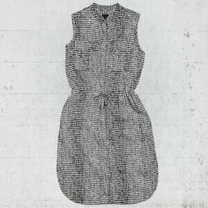 Ann Taylor Linen Blend Midi Shirtdress Size M Drawstring Waist Navy White Career